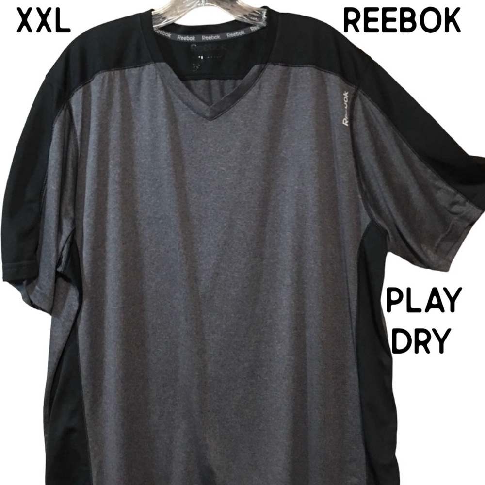 REEBOK V-NECK  PLAY DRY ATHLETIC EXERCISE SHORT SKEEVE SHIRT 2XL